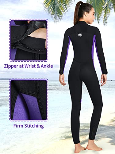 Joysummer 3Mm Wetsuit Neoprene Full Diving Suits - Women Stretch Long Sleeve One Piece Dive Skin, Front Zip Upf50+ Thermal Swimwear For Scuba Surfing Swimming Snorkeling Water Sports, Purple S #TOP3