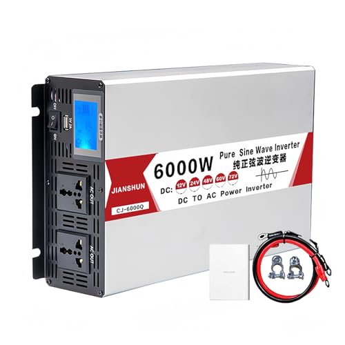 Convertitore di Tensione 4000W 5000W 6000W 8000W Inverter di Potenza 12V 24V 48V 60V CC a 110V 220V CA Inverter a Onda Sinusoidale Pura con Presa, Per Sistemi Solari per Auto e Casa,6000W-60V