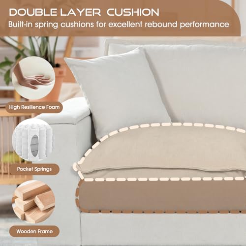 Image of 97 inch L Shaped Couch Corner Sofa, 5 Seater Oversized Cloud Couch with 2 Pillows Chenille Modular Sectional Sofa Armrests with Two Hidden Storage Space Sectional Couches for Living Room Beige