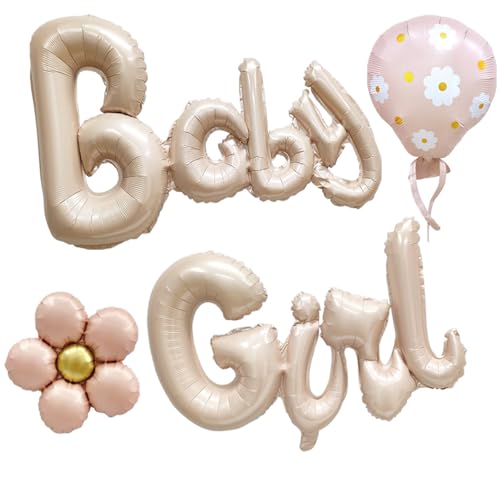 Gleemix Rosa Baby Shower Deko Girl Ballon Set, 4 Stück Baby Girl Deko Folienballon, Babyparty Deko Mädchen, BabyGirl Luftballon für Gender Reveal und Babyparty