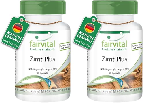 fairvital Zimt Plus Kapseln, HOCHDOSIERT, Zimt-Extrakt + Chrom + Zink, VEGAN, 90 Kapseln (Packung mit 2)