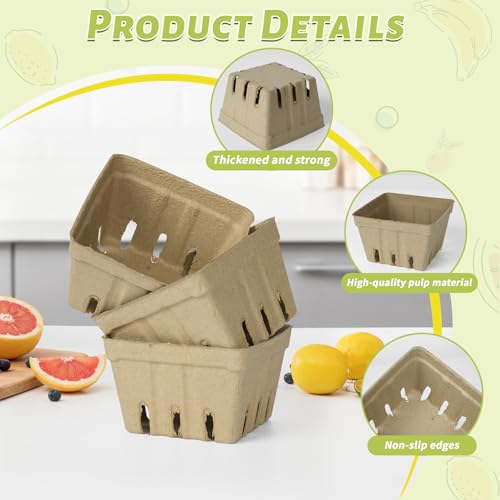 Image of LOUHUA 60 Pcs Natural Pulp Fiber Berry Basket, Small Molded Produce Basket for Strawberry, Blueberry, Raspberry, Vegetable Display, Berry Container for Farmers Market, Grocery Store, Fruit Picking