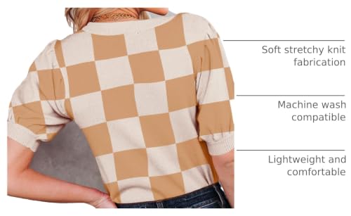 Image of Womens Puff Short Sleeve Sweater Tops Crewneck Basic Knit Pullover Lightweight Casual Sweaters