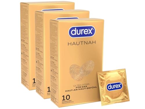 Durex Hautnah Classic Kondome – Ultra dünn, mit anatomischer Easy-On-Form & mit Silikongleitgel befeuchtet – 30er Pack (3 x 10 Stück)