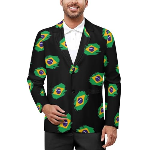 Brazil Flag Printed Men's Classic Fit Suits Funny Casual Stylish Two Button Blazer