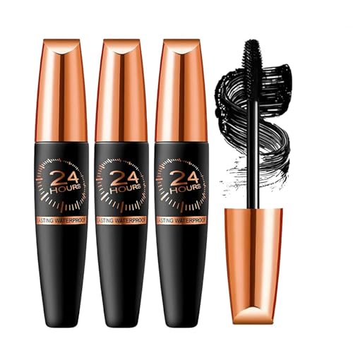 Mascara de alarma gruesa de seda impermeable, fibra de seda impermeable, alargamiento grueso de fibra de sedas 4d, extensiones de pestañas líquidas impermeables de 24 h para mujeres (3PCS)