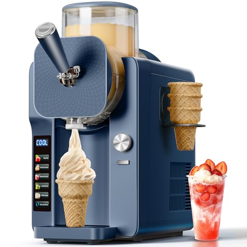 2-in-1 Slush and Ice Cream Maker - 6 Modes for Smoothies, Milkshakes, Cocktails, Margaritas, and Ice Cream, Double-Layer Tank, Ice Cream Cone Holder,