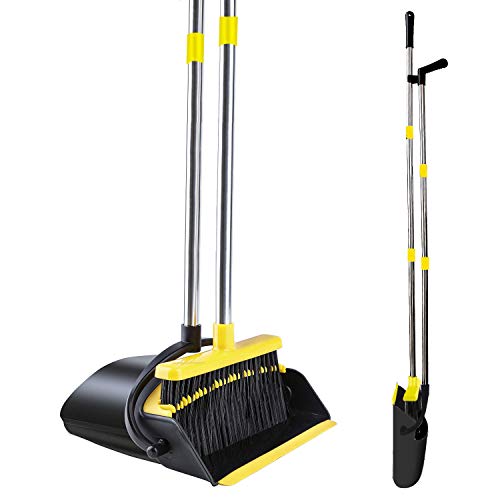 Broom and Dustpan [2020 Upgrade] Tiumso Dust pan Broom Set with Upgrade Combo and Sturdiest Extendable Long Handle,4 Layers Bristles,Upright Standing for Home, Office, Kitchen, Lobby - Thumbnail 7
