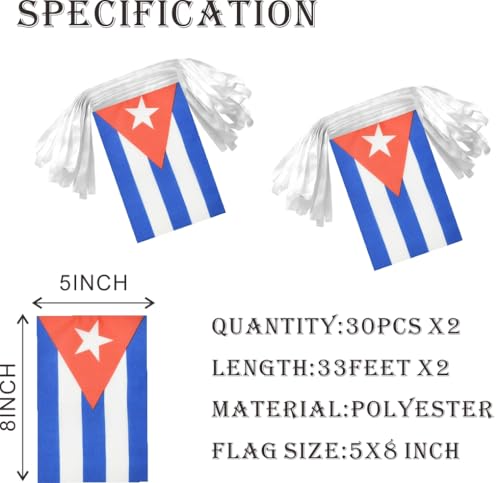Image of 2 Pack Cuba Flag Banner String Small Mini 66 Feet 60 Pcs Cuban Hanging Flags Decoration