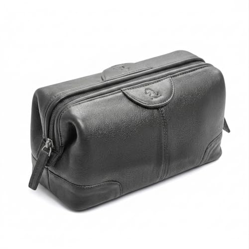 Image of Kara Obama Black Leather Toiletry Bag for Men | Travel Pouch | Shaving Kit Bag Toiletry Pouch | Travel Kit | Toiletry Kit | Pouches for Travelling | Waterproof Leather Shaving Bag