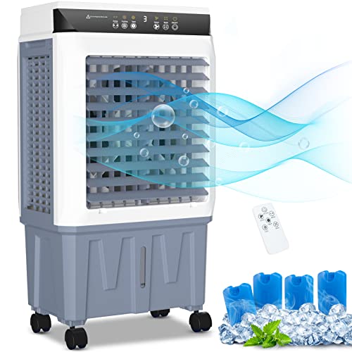 7.9 Gal Evaporative Air Cooler, 1900CFM Swamp Cooler with Continuous Auto Fill, Water Tank, Scroll Casters, 3 Speed Mode, 4 Ice Packs, Portable Air Conditioner for Outdoor Commercial Indoor Use 7.9 Gal Evaporative Air Cooler, 1900CFM Swamp Cooler with Continuous Auto Fill, Water Tank, Scroll Casters, 3 Speed Mode, 4 Ice Packs, Portable Air Conditioner for Outdoor Commercial Indoor Use