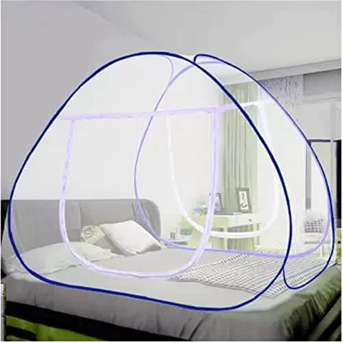 Onpoint Mosquito Net for Double Bed | King Size Foldable Machardani | Portable Mosquito Net Tent for Beds with Adults Child Maskito, 3 Pair Saviours, Mosquito Net/Machhardani (Blue)