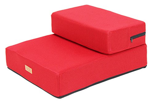 PetStyle ドッグステップ 犬 ステップ 階段 ドッグトレーナー推奨 ペット 犬用 犬ステップ 2段 防水 おしゃれ メッシュ生地 ソフトタイプ 通常幅40cm (レッド)