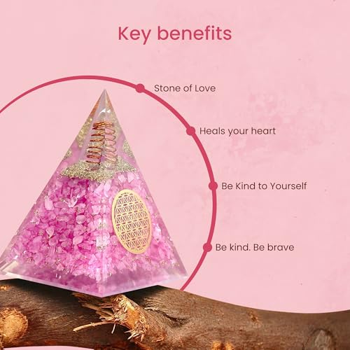 Image of Rose Quartz Orgone Pyramid for Healing Energy - Handcrafted Crystal Pyramid with Copper Coil for Love, Harmony & Meditation - Reiki, Chakra Balancing, Positive Energy Generator Spiritual Gift