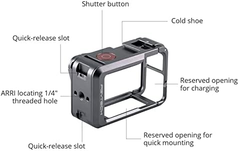 PGYTECH Aluminum Alloy Camera Cage Compatible with DJI OSMO ACTION 3 Metal Camera Cage Protective Cage Frame Case for DJI Action 3