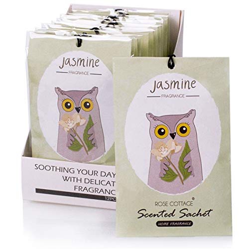 Rose Cottage 12Packs Jasmine Closet Air Freshener Deodorizer Scented Sachets Bags for Drawer