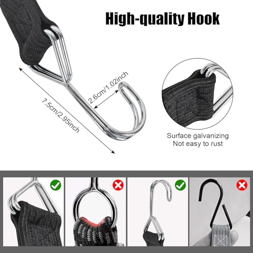 2 Stück Expander mit Haken, verstellbarer Gummi_spannband 3cm breit, Gepäckspanner für Fahrrad, Autotransport, Motorrad (0.6m)