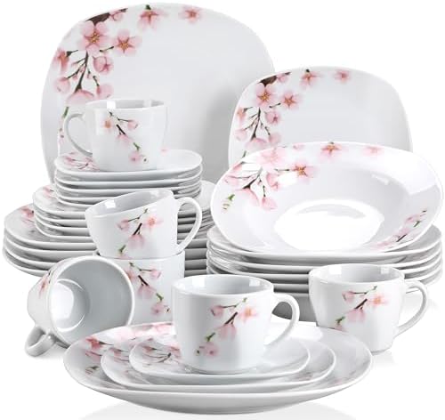 VEWEET 30 PCS Ceramic Dinnerware Sets for 6, Pink Floral Dish Set...