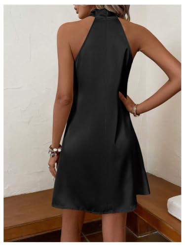 Image of Floerns Women's Pearl Beaded Halter Twist Sleeveless Tie Back Dress A Line Dress