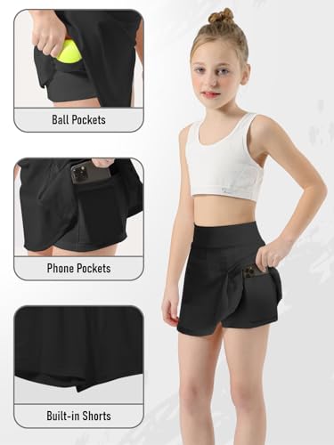 GroYolan Falda para Niña Falda de Tenis Skort Deportivo de Cintura Alta Falda Atlética con Pantalones Cortos y Bolsillos, Transpirable y Ligera para Golf, Pádel, Gimnasia y Colegio