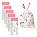4 Gallon Trash Bags 75 Count- Drawstring small trash Bags 1.1mil Thick for Bathroom, Kitchen, Bedroom, Office Toilet Home (White-pink, 75Counts)