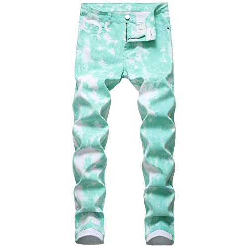 Men's Slim Fit Printed Stretch Jeans Skinny Casual Comfy Denim Pants Lightweight Stylish Hip Hop Jean Trousers (Green,29)