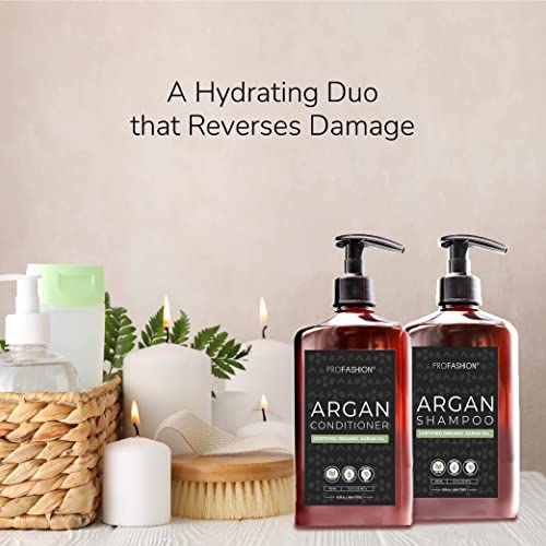 Profashion Keratin And Argan Oil Shampoo & Conditioner Bundle - Kertain Curly Hair Repair - Hair Oils For Natural Hair Growth - Deeply Moisturizing - For Dry, Damaged, And Frizzy Hair - 13.5 Oz Each #TOP1