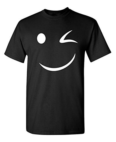 Happy Wink Smile Face Funny T Shirt | Funny Shirts for Men Casual Style | Perfect Statement Graphic Sarcastic Tshirts for Men Positive Humor | Novelty T-Shirts USA Printed Shirt L Black