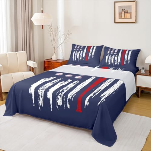 Image of Castle Fairy Baseball Printed Sheet Set Kids Boys Girls American Flag Fitted Sheets Set Full Size Sports Games Bedding Sheet Sets Includes 1 Flat Sheet,1 Fitted Sheet,2 Pillowcases