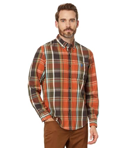 U.S. Polo Assn. Men's Long Sleeve Classic Fit 1 Pocket Yarn Dye Peached Twill Multicolor Plaid Woven Shirt