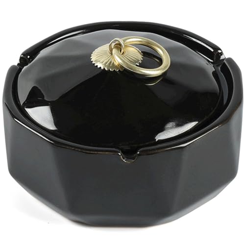 Cendrier céramique avec couvercle grande capacité coupe-vent noir
