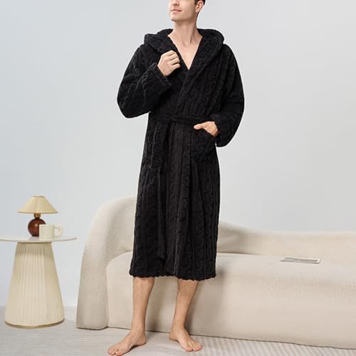 Mens Soft Robes for Men, Fleece Warm Long Bathrobe for Bath Shower Spa Flannel Hoodies Unisex Sleepwear Pajamas2