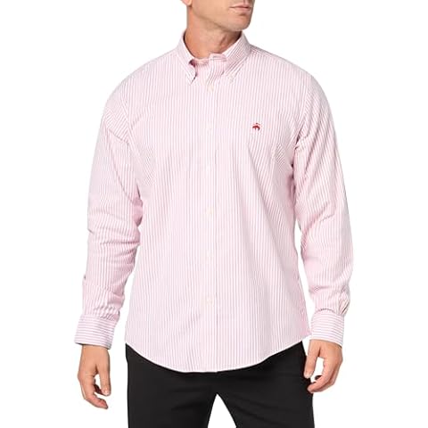 Brooks Brothers Men's Non-Iron Stretch Oxford Long Sleeve Button-Down Stripe Sport Shirt Cover