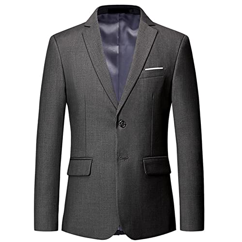 Mens Solid Slim Fit Blazer Jacket Two Button Notched Lapel Business Suit Classic Business Daily Party Sport Coat (Grey,X-Large)