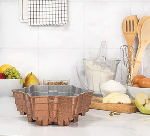Image of Red Co. 8 Cup Non Stick Cast Aluminum 9.5 inch Snowflake Cake Baking Pan, Copper Finish