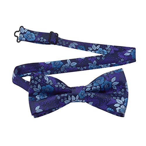 Image of GUSLESON Adjustable Plaid Floral 6 Clips Y Shape Suspenders Pre-tied Bow Tie and Pocket Square Set with Gift Box