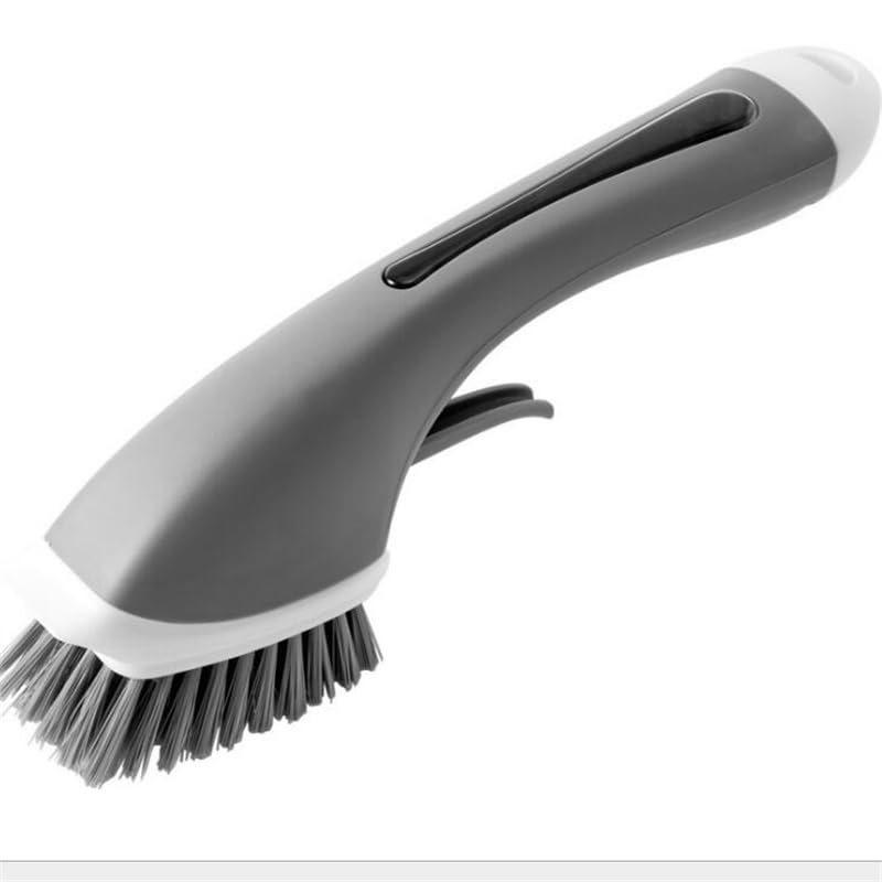 2-in-1 Soap Dispenser Cleaning Brush with Detachable Handle - Bathroom Tile & Kitchen Sink Scrubber, Floor Grout Brush with Built-in Liquid Soap Storage, Home Cleaning Tool Set (Gray)