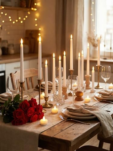 Image of Retisee 30 Pcs 11 Inch Flameless Taper Candles LED Candles Bulk Battery Operated Taper Candle Flickering LED Candlesticks for Valentines Birthday Wedding Party Decor (Classic Style,White)