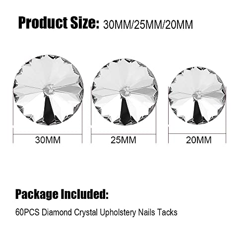 Abcgoodefg 60Pcs Rhinestone Tacks Crystal Buttons Clear Diamond Buttons Upholstery Buttons For Sewing Sofa Tufting Bed Headboard Diy Crafts Decoration (20Mm) #TOP3