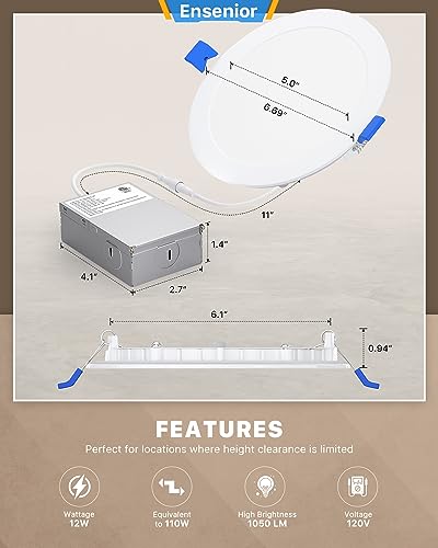 Ensenior ZERKAR 12 Pack 6 Inch Ultra-Thin Led Recessed Ceiling Light thumb #5