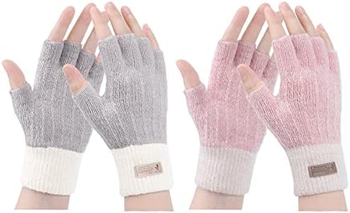 Winter Fingerless Gloves - 1/2 Pair Warm Knit Half Fingers Mittens Thermal Fingerless Gloves for Women Outdoor Running Working