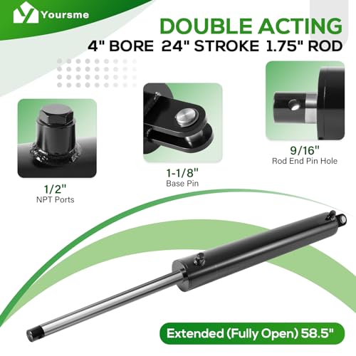 Image of 4x24 Log Splitter Hydraulic Cylinder 4 inch Bore 24 inch Stroke 1.75 inch Rod 3500 PSI, Heavy-Duty Double Acting Universal Use on 22-25 Ton Horizontal /Vertical Log Splitters