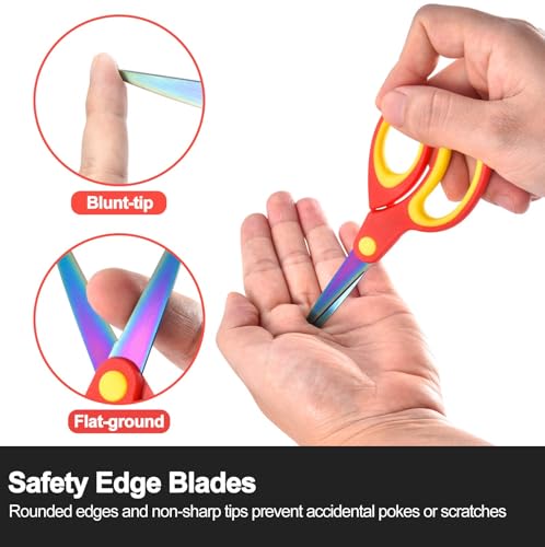 Image of SCAIKTIG 5 inch Kids Scissors Set(3 Pcs), Safety Rounded edge Blunt-Tip, Titanium Coating Blades, Comfort Grip for School Classroom Children and Toddler Cutting Craft Paper, Assorted Color