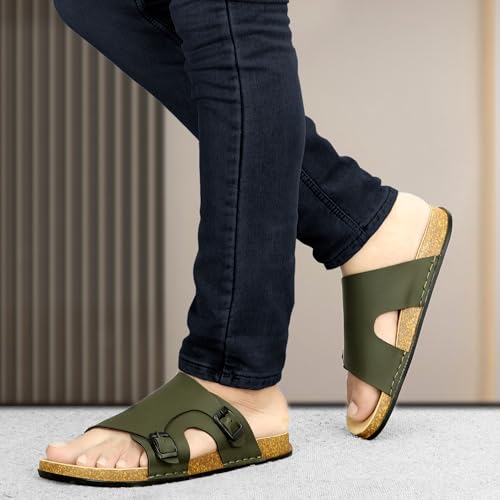 Image of Men Full Cover Double Buckle Slippers | Covered Slip-On Sandals for Men | Comfortable Footwear | Adjustable Strap Rubber Sandals | Anti-Slip Sole Slippers