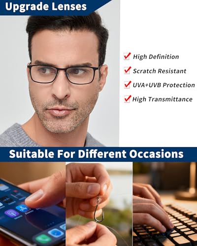 Babrvma 3 Pack Reading Glasses for Men 2.75+, Blue Light Blocking Readers with Spring Hinge, Rectangular Metal Frame Anti-Glare(2.75) — view 4