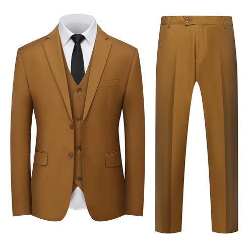 Men's Suits Slim Fit, 3 Piece Suits for Men, 2 Buttons Solid Jacket Vest Pants, Tuxedo Set for Business, Wedding
