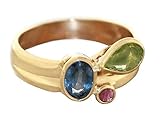 Goldstempel 585 Goldring 585 Rubin Safir Peridot Ring Gold 14 Karat Edelsteinring Damenring Hobra-Gold