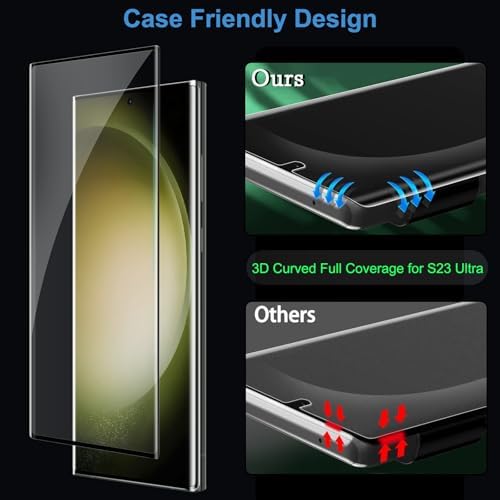 3 Pack Galaxy S23 Ultra Screen Protector, HD Clear Tempered Glass, Fingerprint Unlock, 3D Curved, Scratch Resistant, No Bubble for Samsung Galaxy S23 Ultra 5G Glass Screen Protector