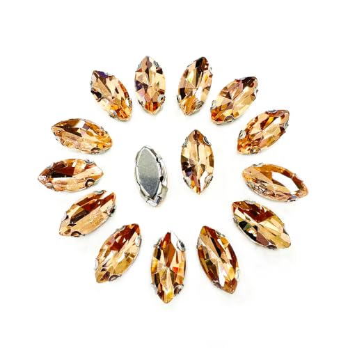 Image of 7X15Mm Horse Eye Shape Crystal Flatback Sew On Rhinestones DIY Embroidery Material Embroidery Kit 70pcs (Champagene)