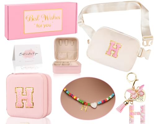 Funny Pack for Grandkids Teen Girls Gift, Birthday Gifts for 4 5 6 7 8 9 10 11 12 13 Year Old Girls, Initial Fanny Pack, Teen Girl Gift Trendy Stuff Crossbody Bag Set for Teens, Back To School, H